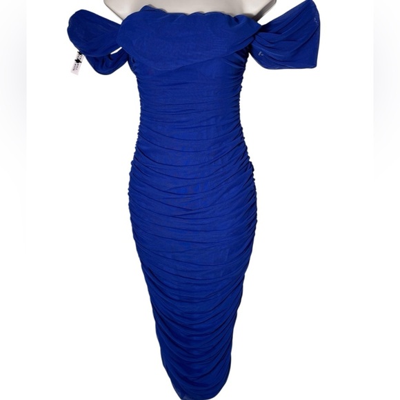 Emprada Kat Royal Blue Mesh Off Shoulder Dress size small - Picture 5 of 17